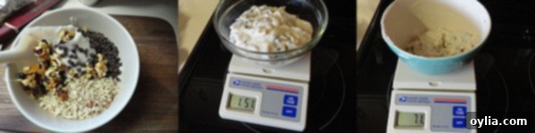 A bowl of ricotta cheese and sugar on a kitchen scale for precise measurement