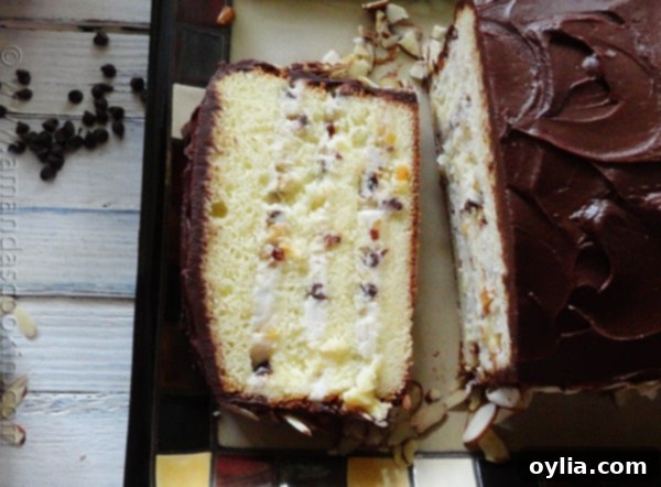 A beautiful slice of Cassata Cake on a decorative plate, ready to be eaten