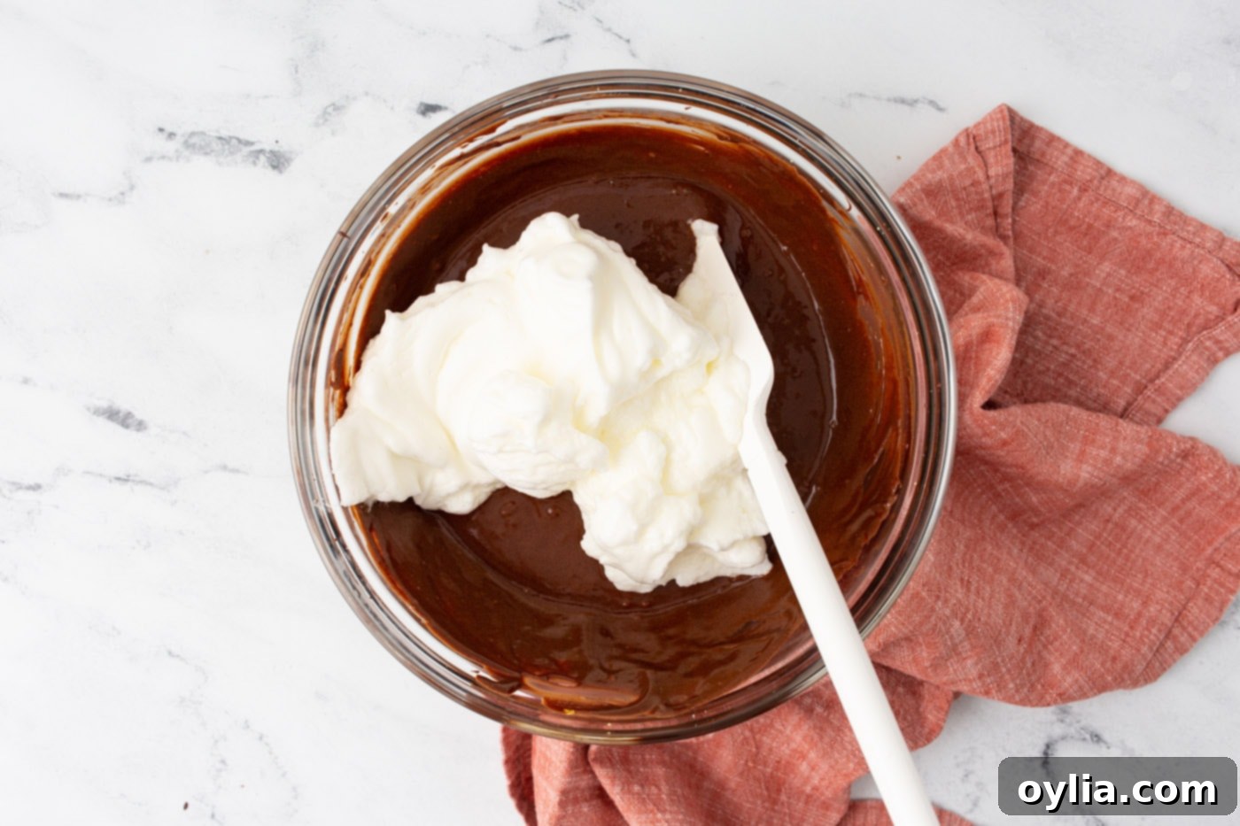 Velvety Chocolate Dream 7 folding whipped egg yolk into chocolate mousse