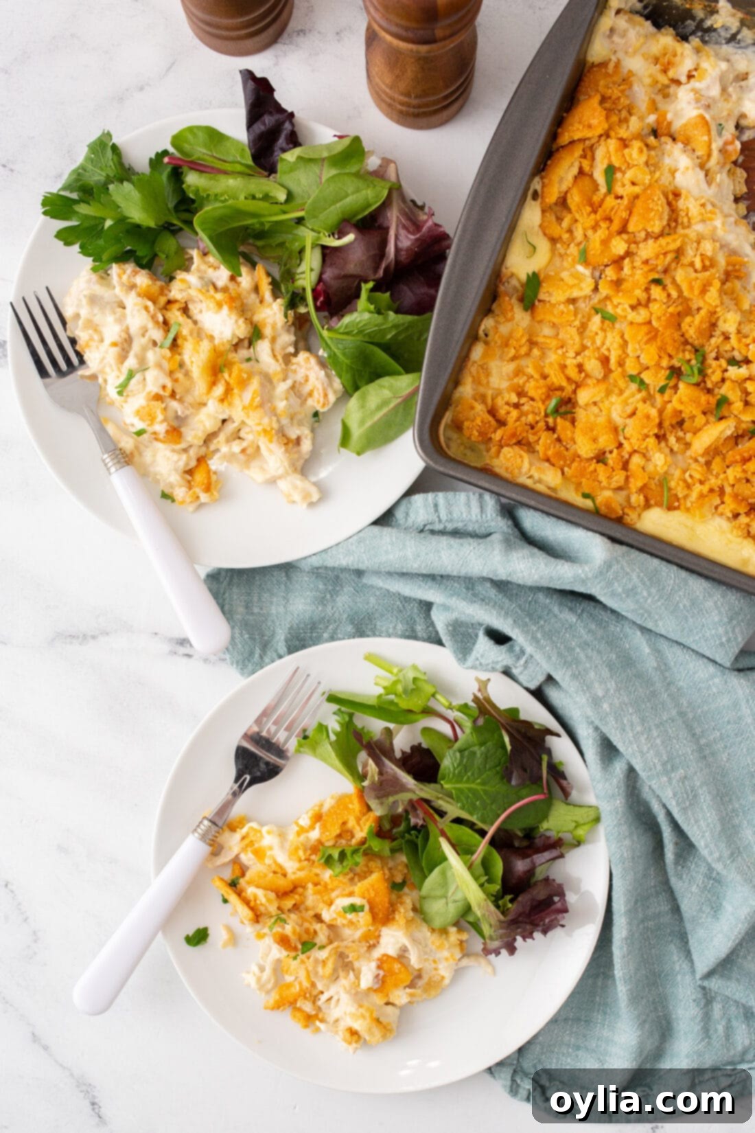 plates of Million Dollar Chicken Casserole