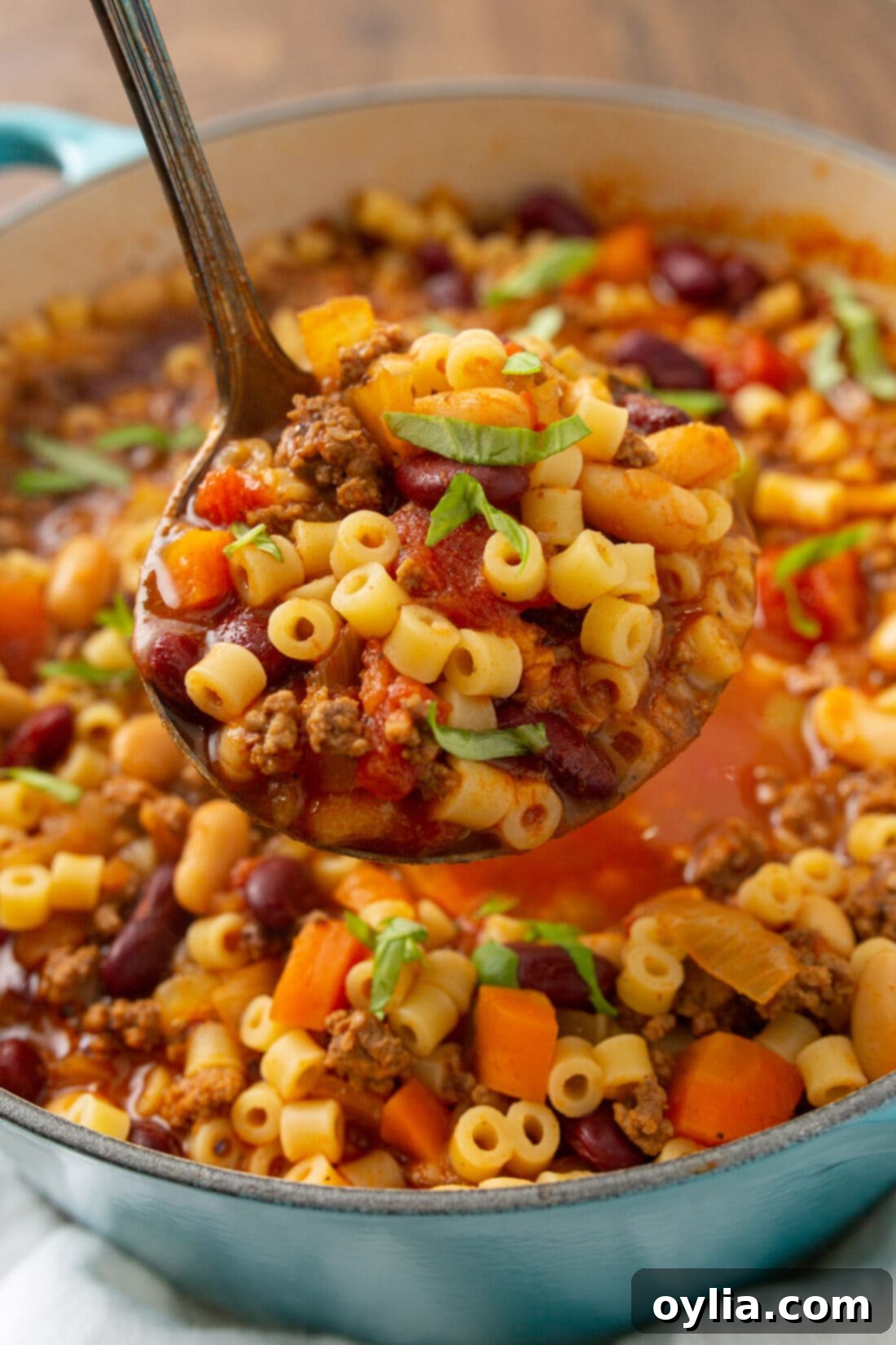 Hearty Italian Pasta & Beans 3 ladling out Pasta Fagioli soup