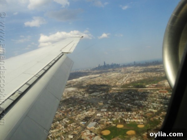 View of the city of Chicago from an airplane window