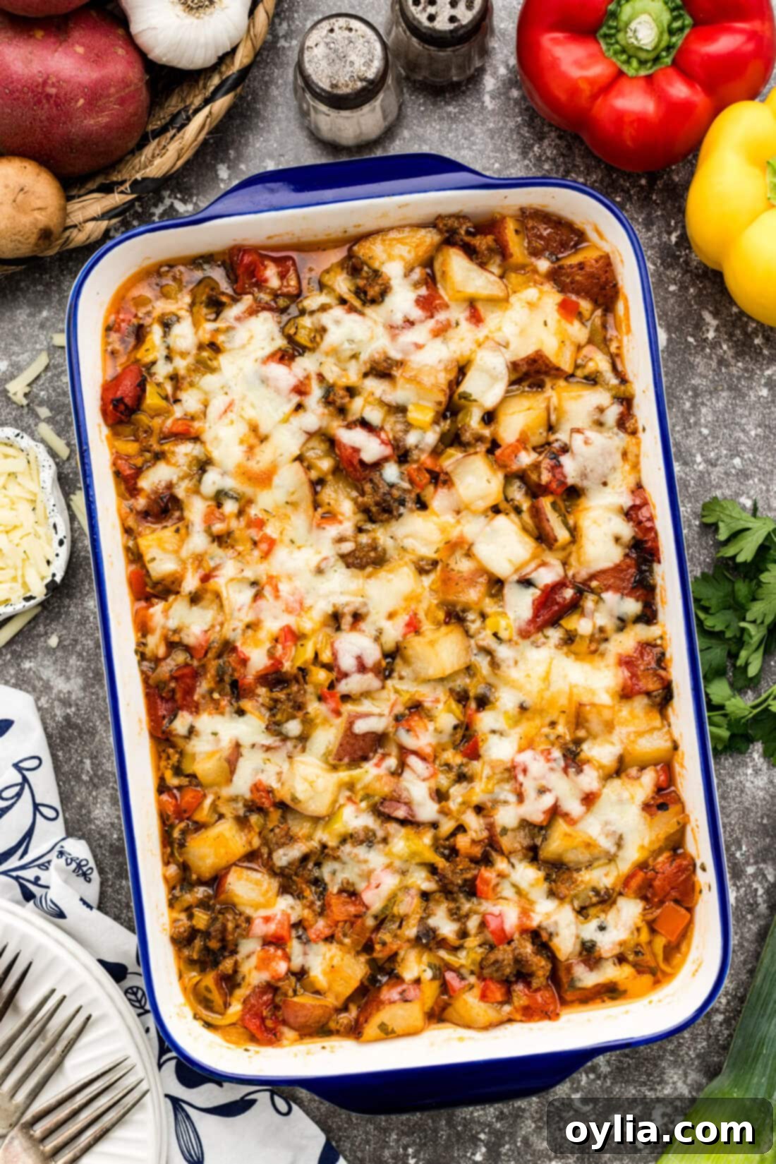 Hearty Sausage and Spud Bake 3 Casserole dish of Sausage and Potato Casserole