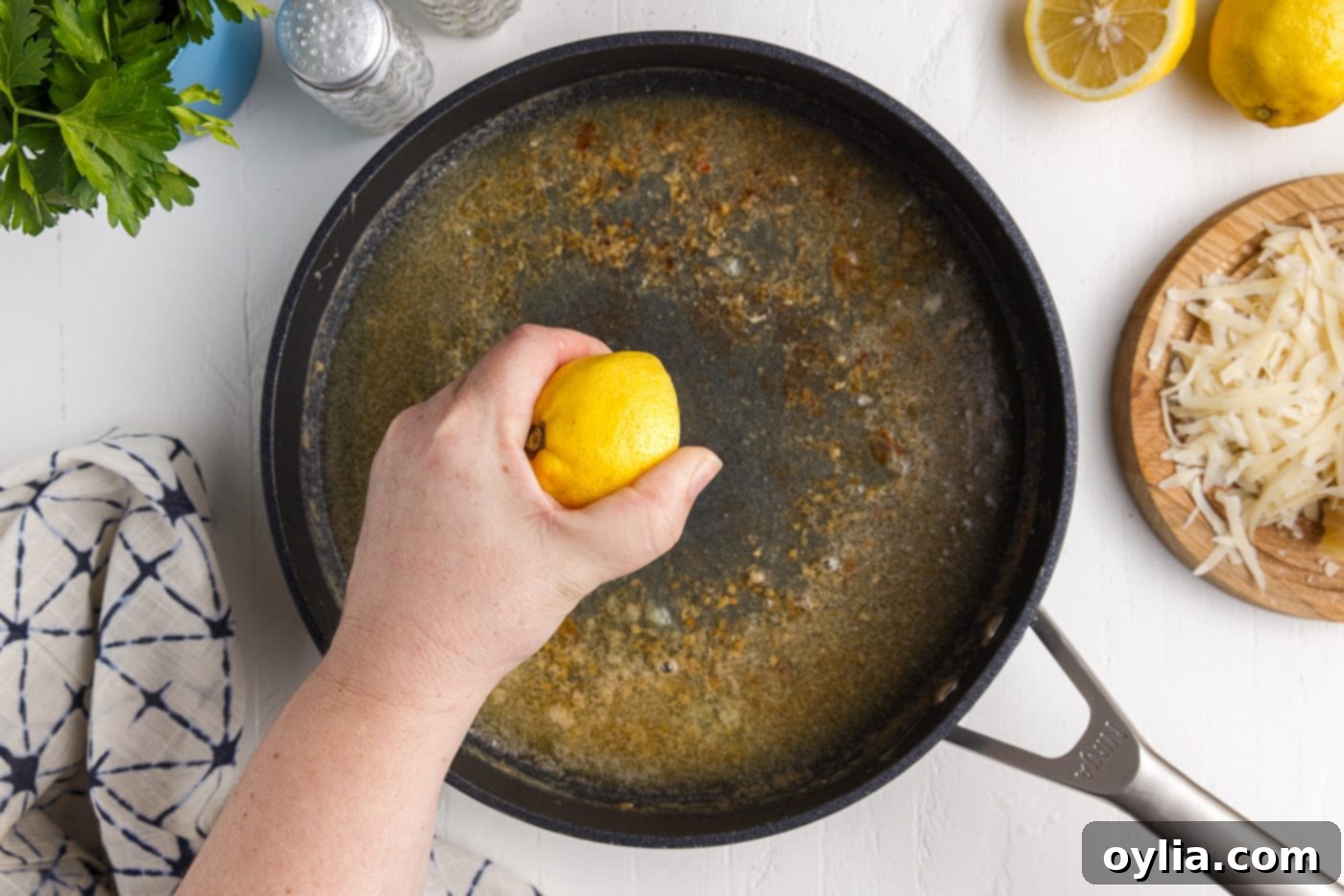 lemon juice and melted butter in a pan