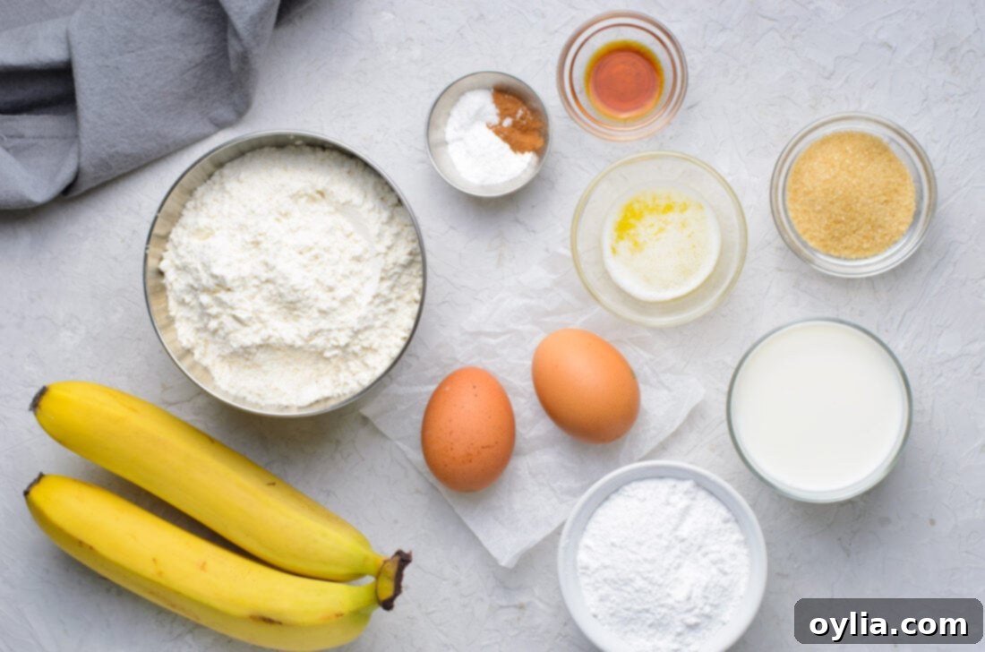 Banana Fritters ingredients arranged on a counter