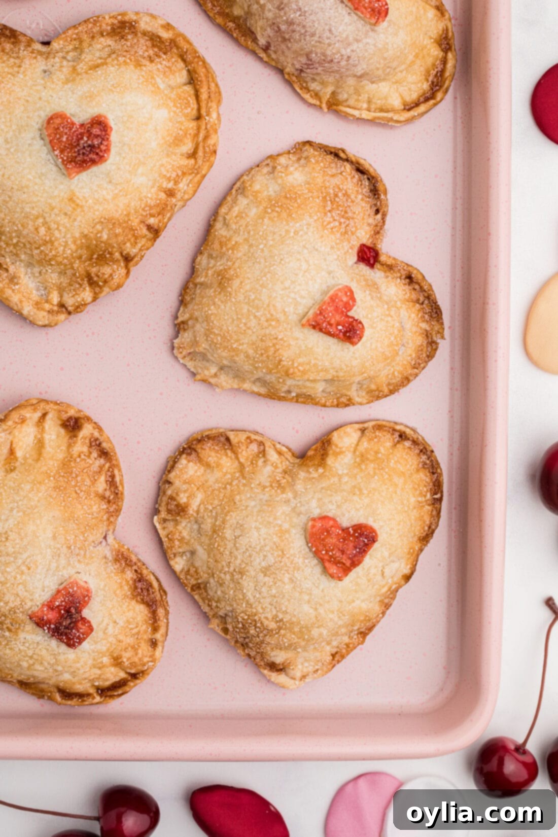 Valentine Cherry Hand Pies on pan