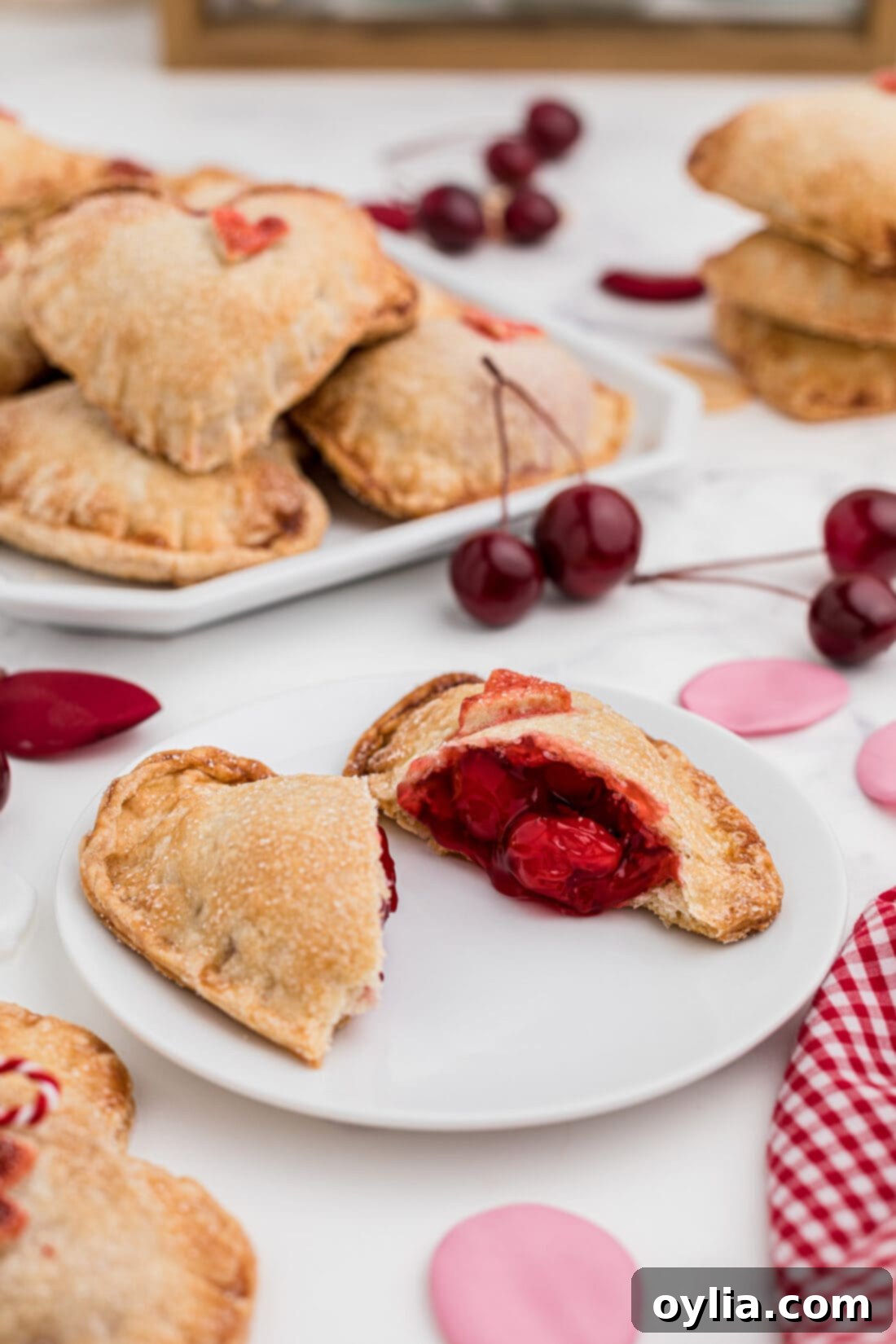 Valentine Cherry Hand Pie broken in half