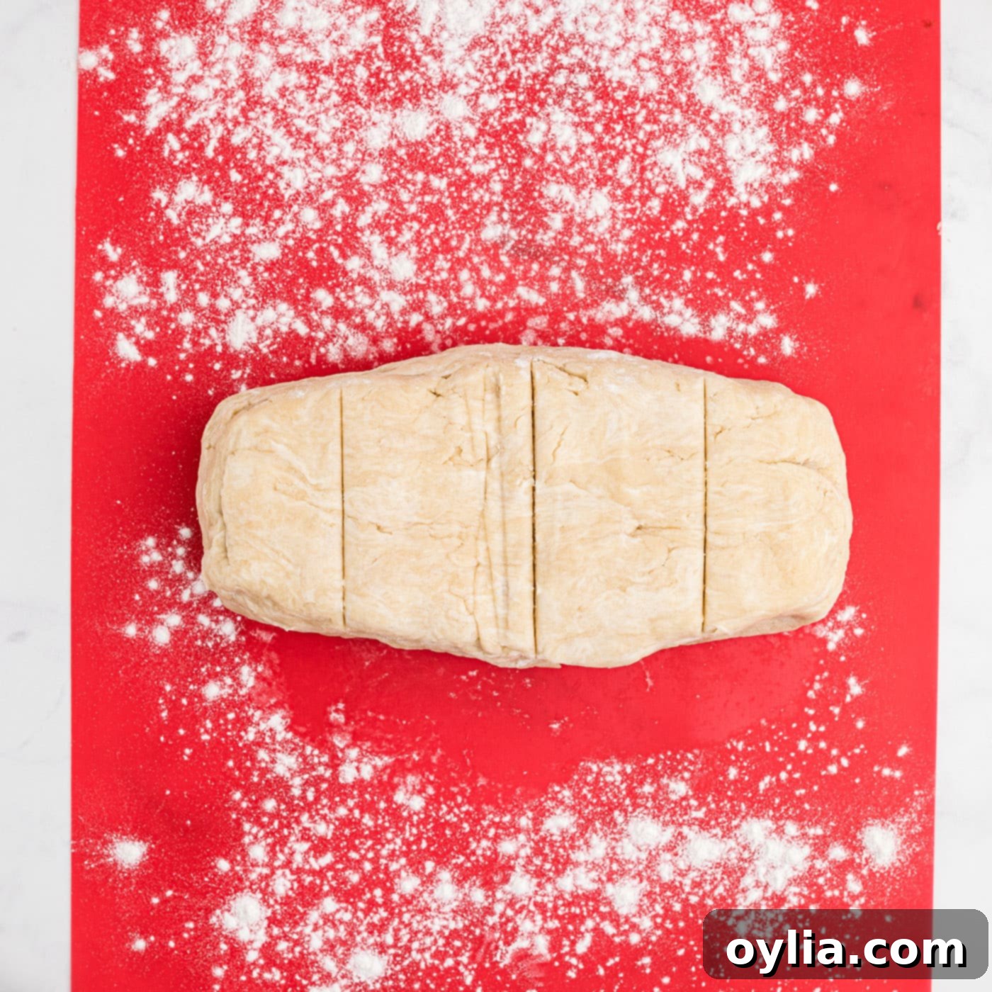 pie dough rolled and sliced into sections