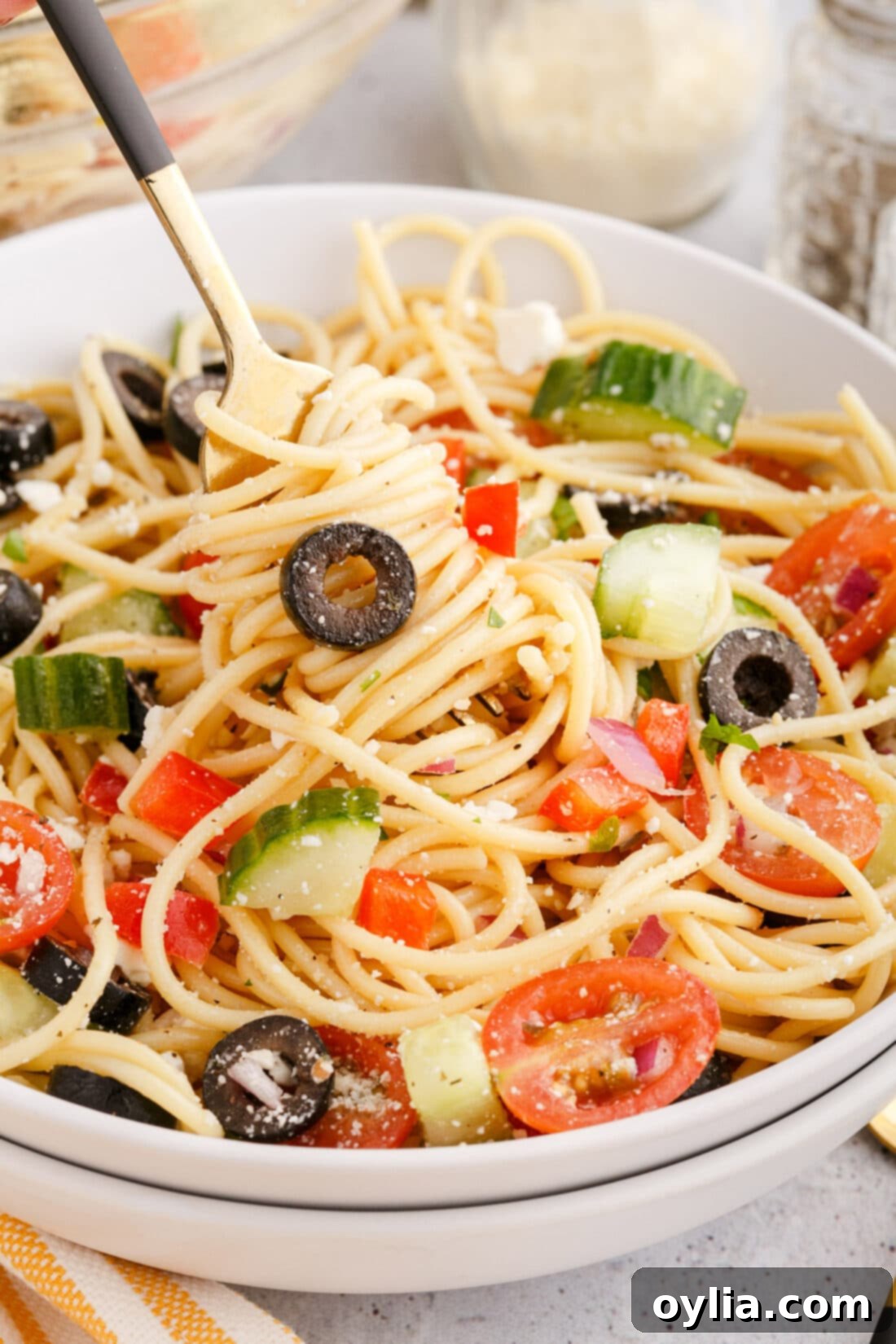 Spaghetti Salad twirled on a fork