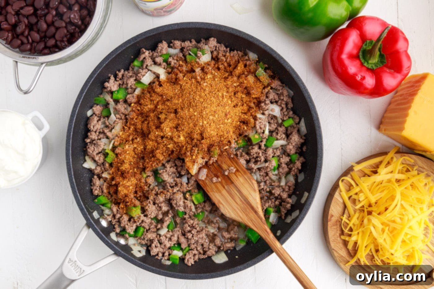 taco seasoning in a skillet