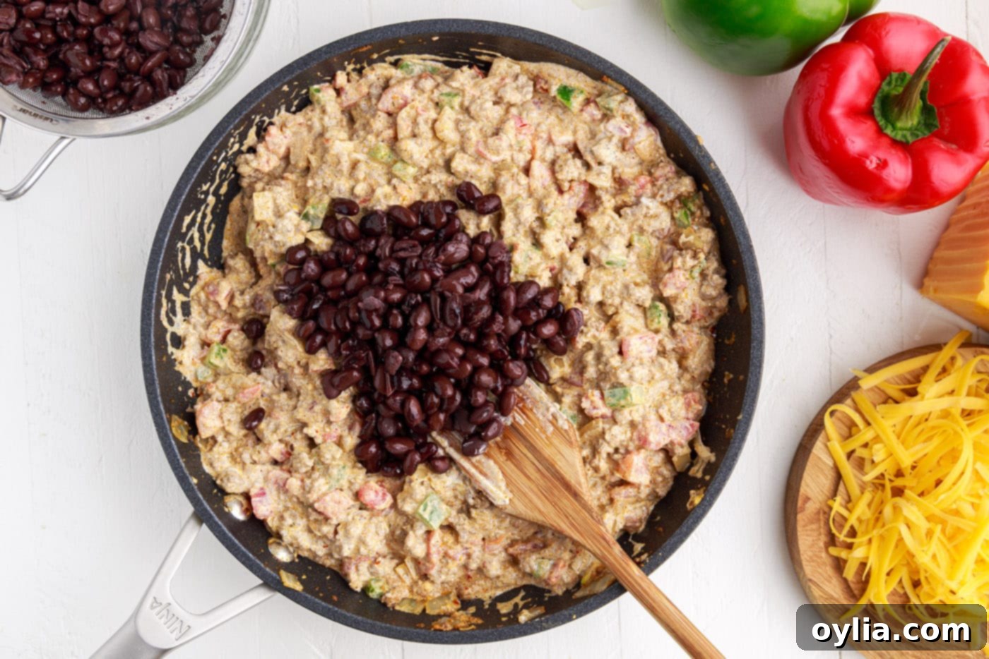ground beef mixture mixed with black beans