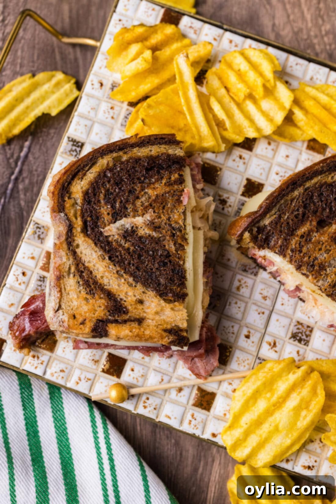 Overhead photo of half of a Reuben Sandwich
