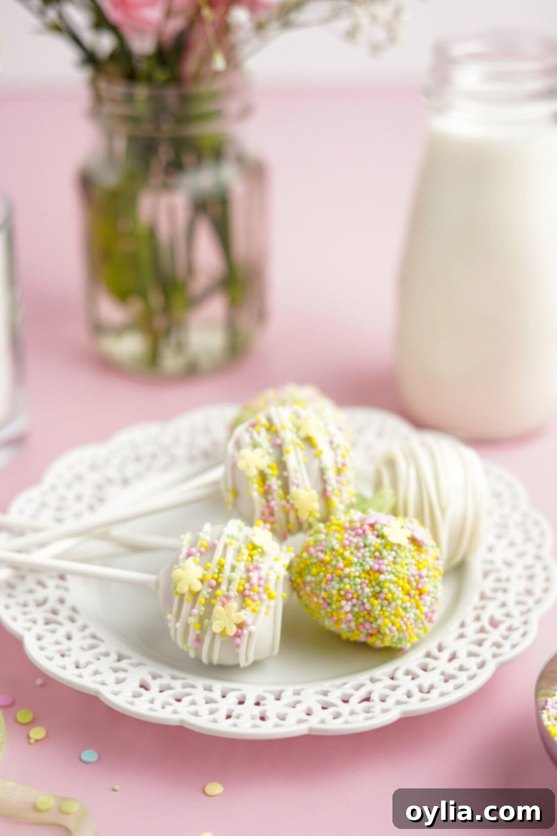 Donut Hole Cake Pops on a plate