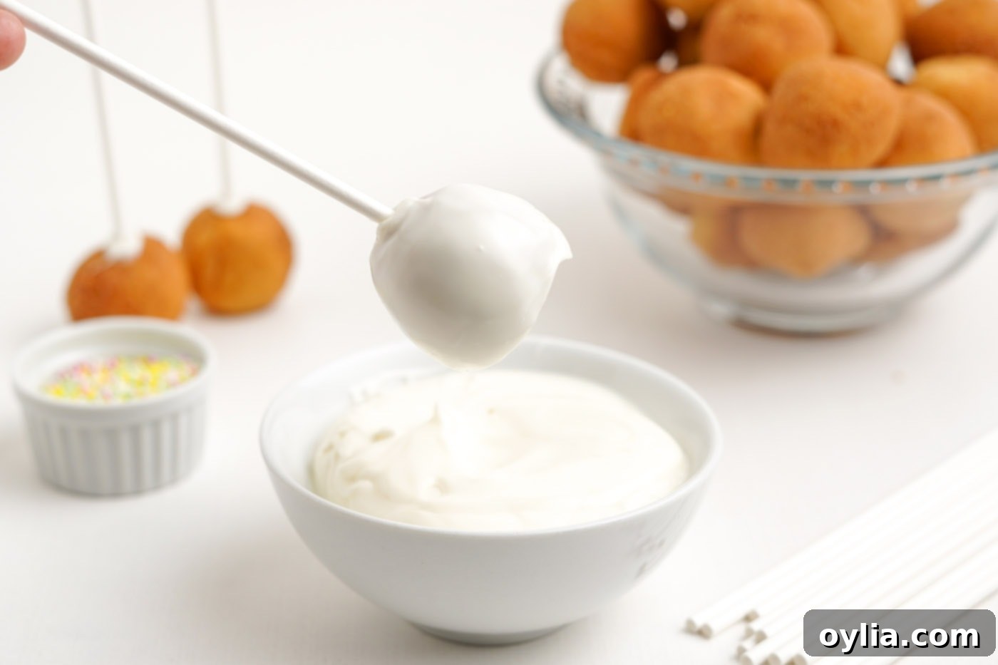 white chocolate donut hole cake pops