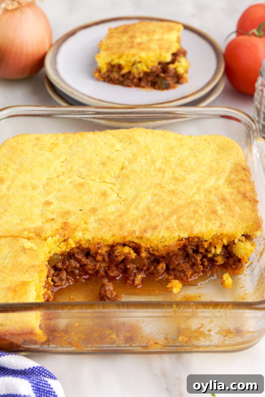 pan of Sloppy Joe Cornbread Casserole