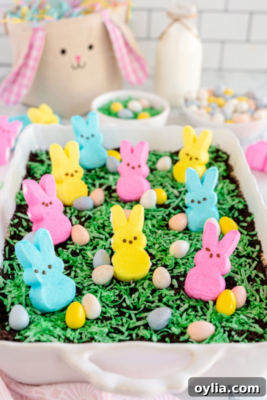 Easter Dirt Cake with easter decoration