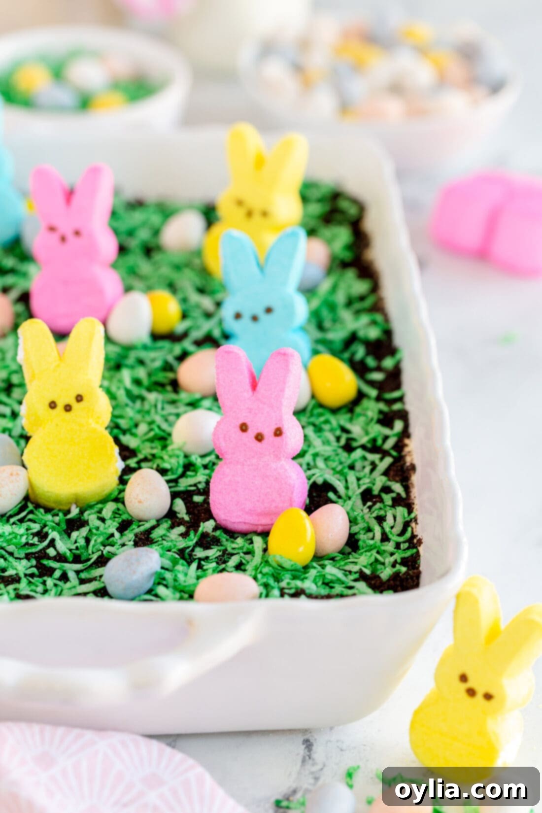 Easter Dirt Cake with bunny peeps