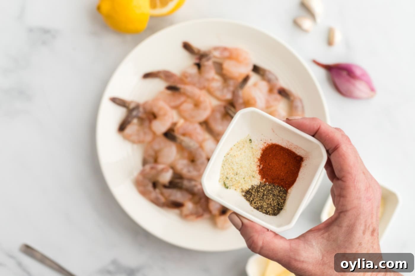 shrimp seasoning in a small bowl with a spoon