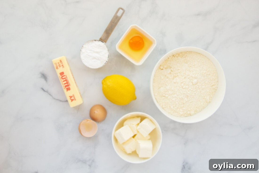 All the essential ingredients for making delicious lemon cake mix cookies laid out on a table