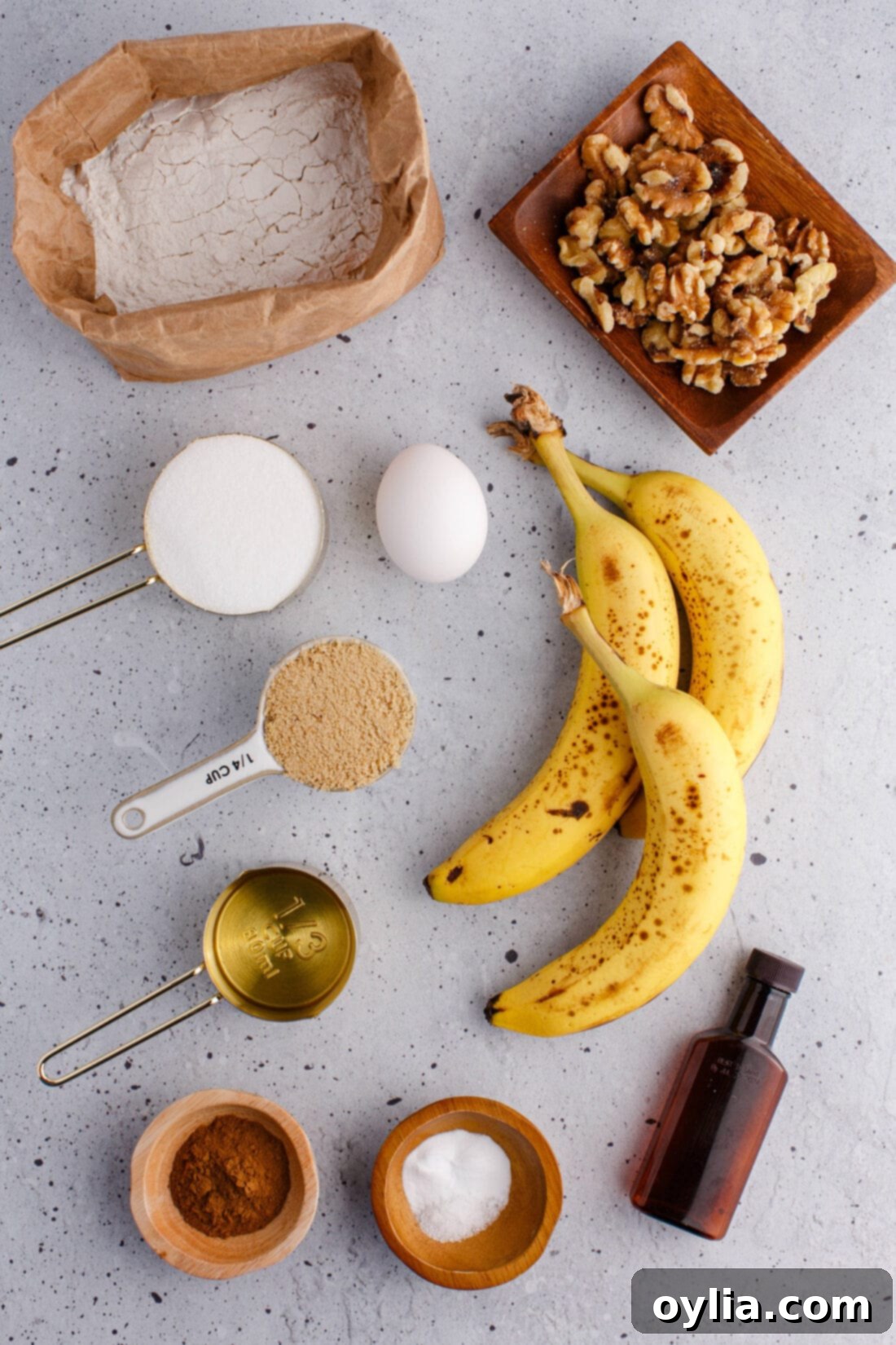 fresh ingredients laid out for making Banana Nut Bread