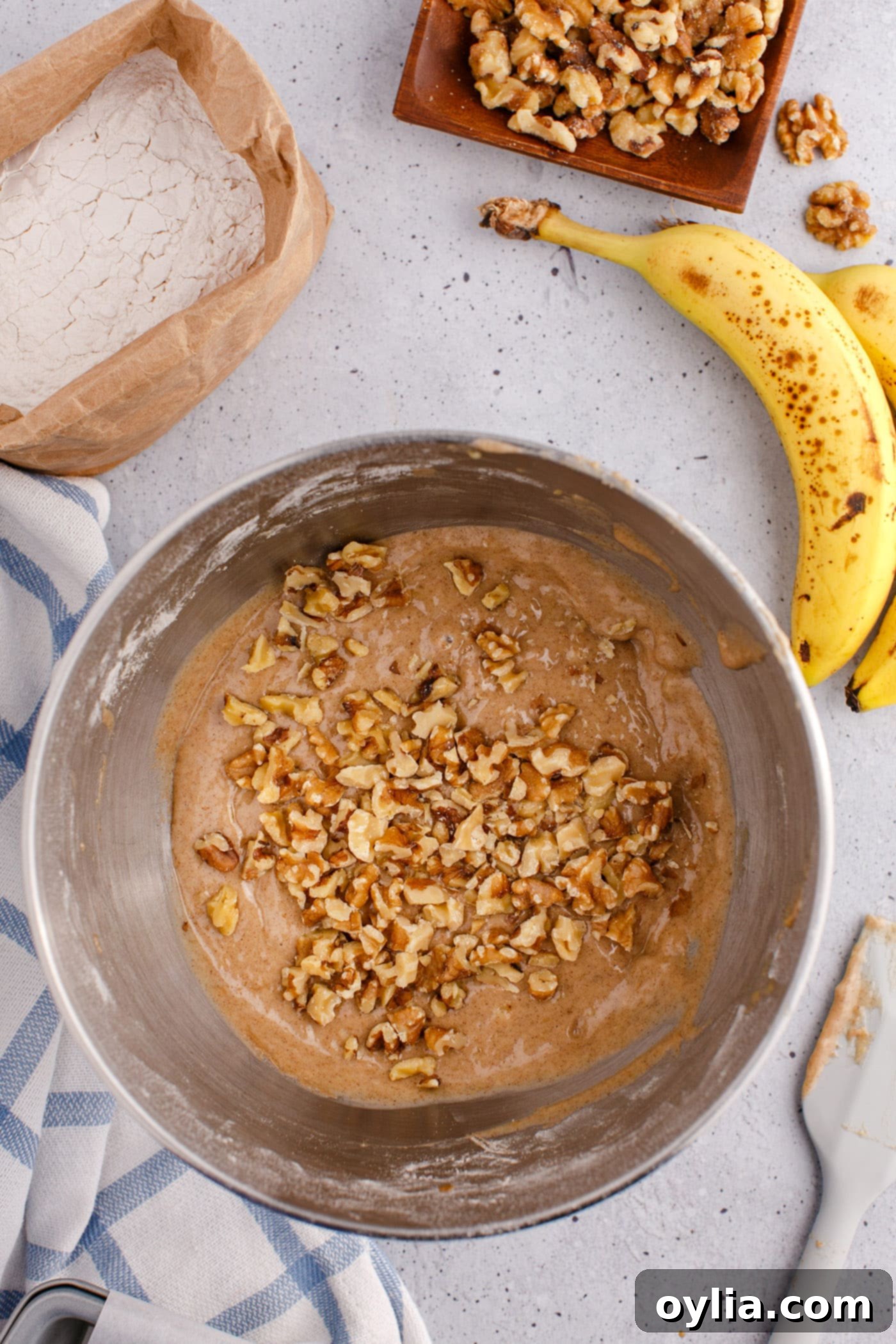 chopped walnuts folded into banana bread mixture