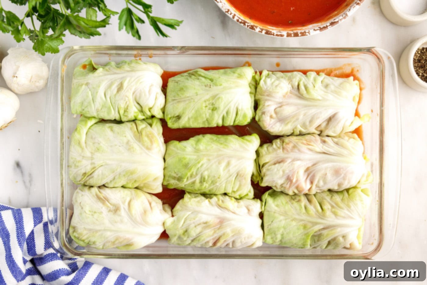 cabbage rolls in a baking dish