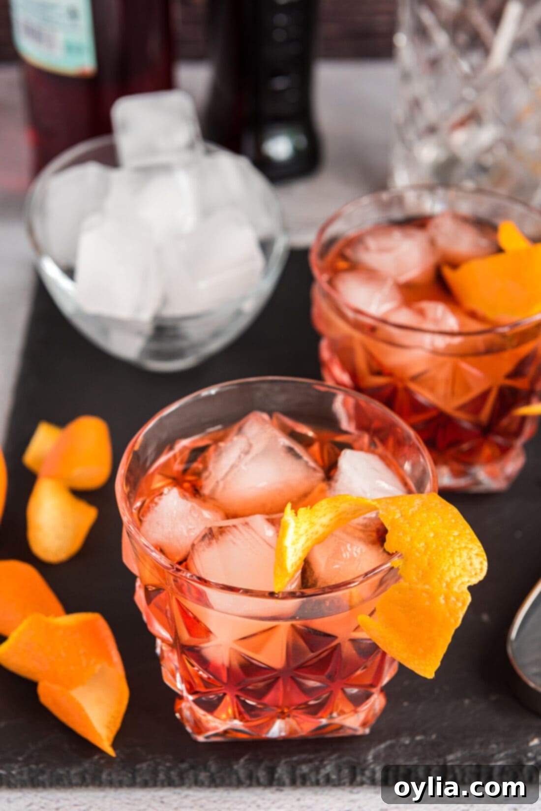 The Italian Standard 3 2 glasses of Negroni in rock glasses