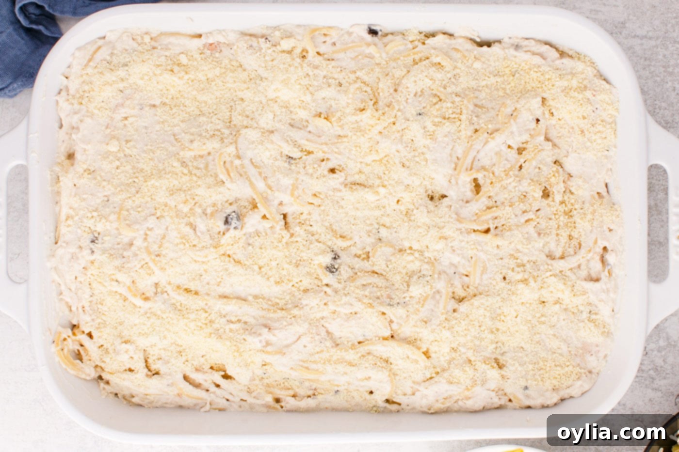 chicken tetrazzini in a casserole dish