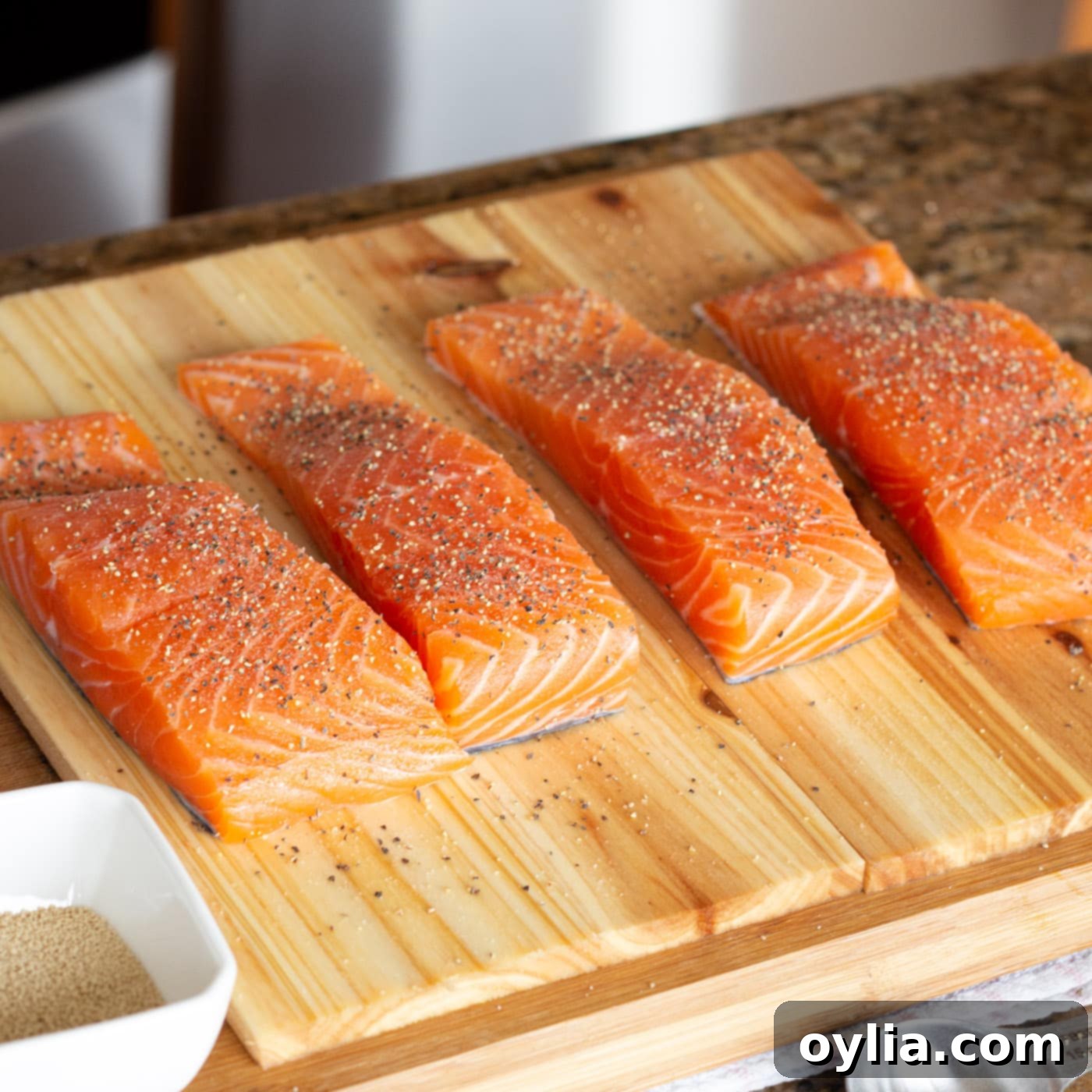 seasoned salmon on cedar planks