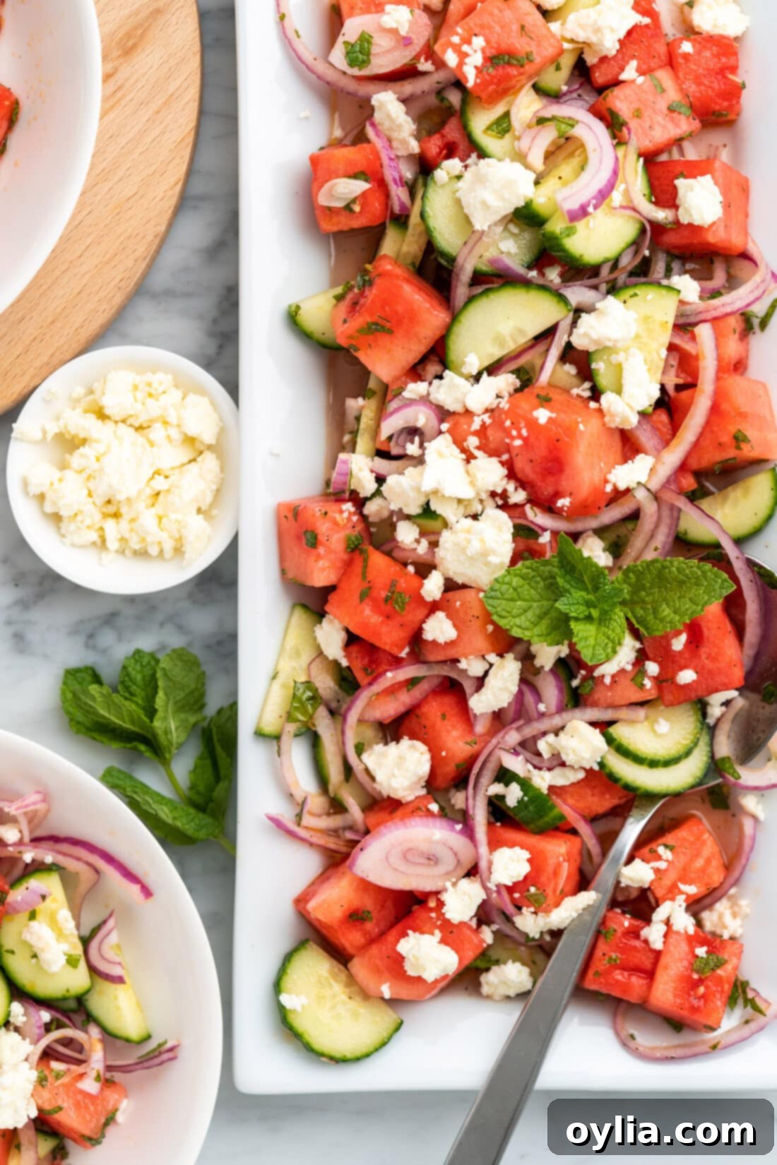 Watermelon Salad on a platter