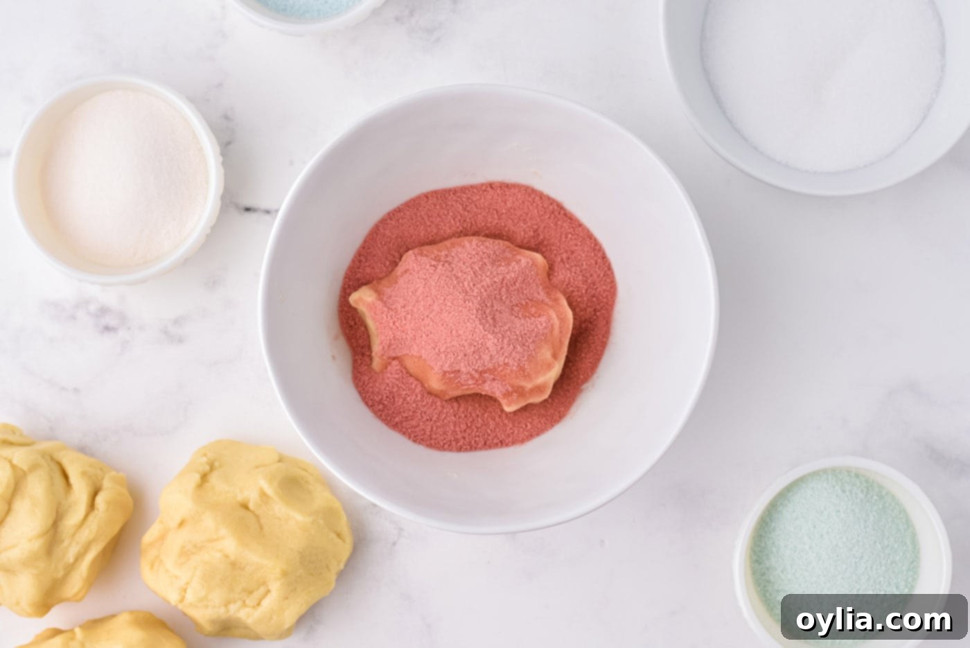 sugar cookie dough in red jello powder