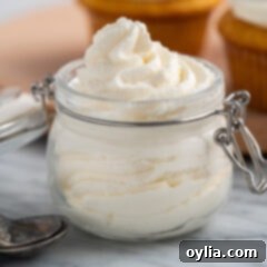 Stabilized Whipped Cream in a round dish with a swirl pattern