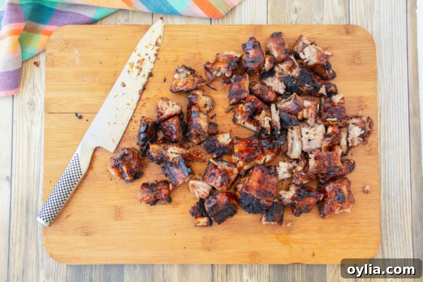 chopped rib tips on a cutting board