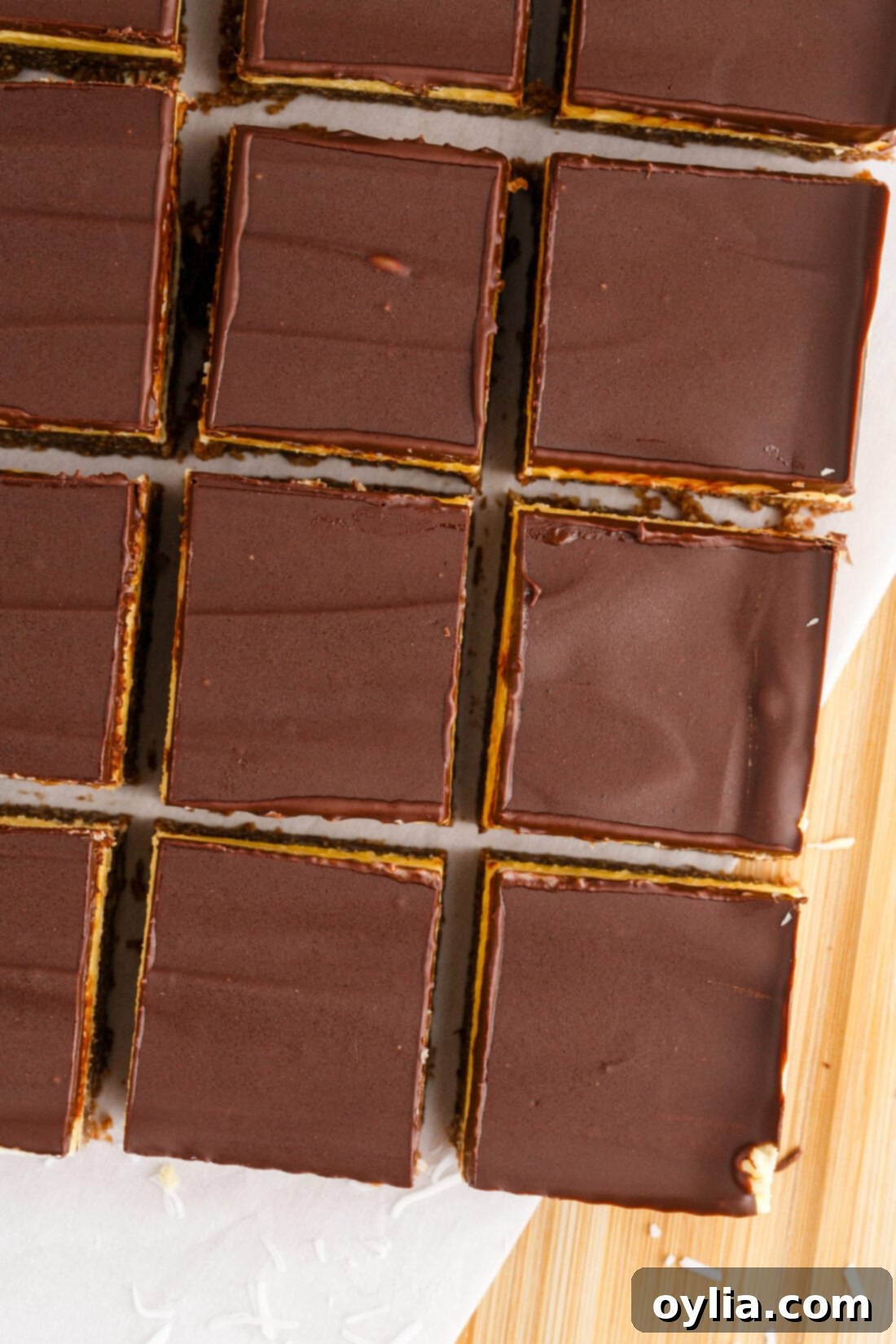 overhead cut shot of Nanaimo Bars