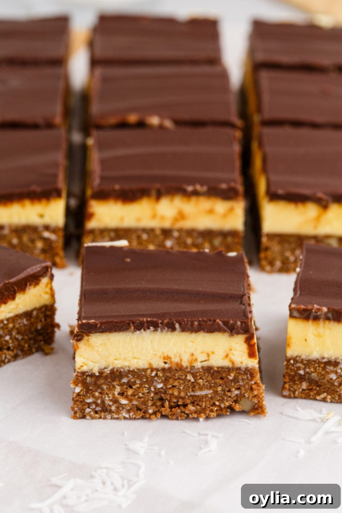 Nanaimo Bars cut into squares