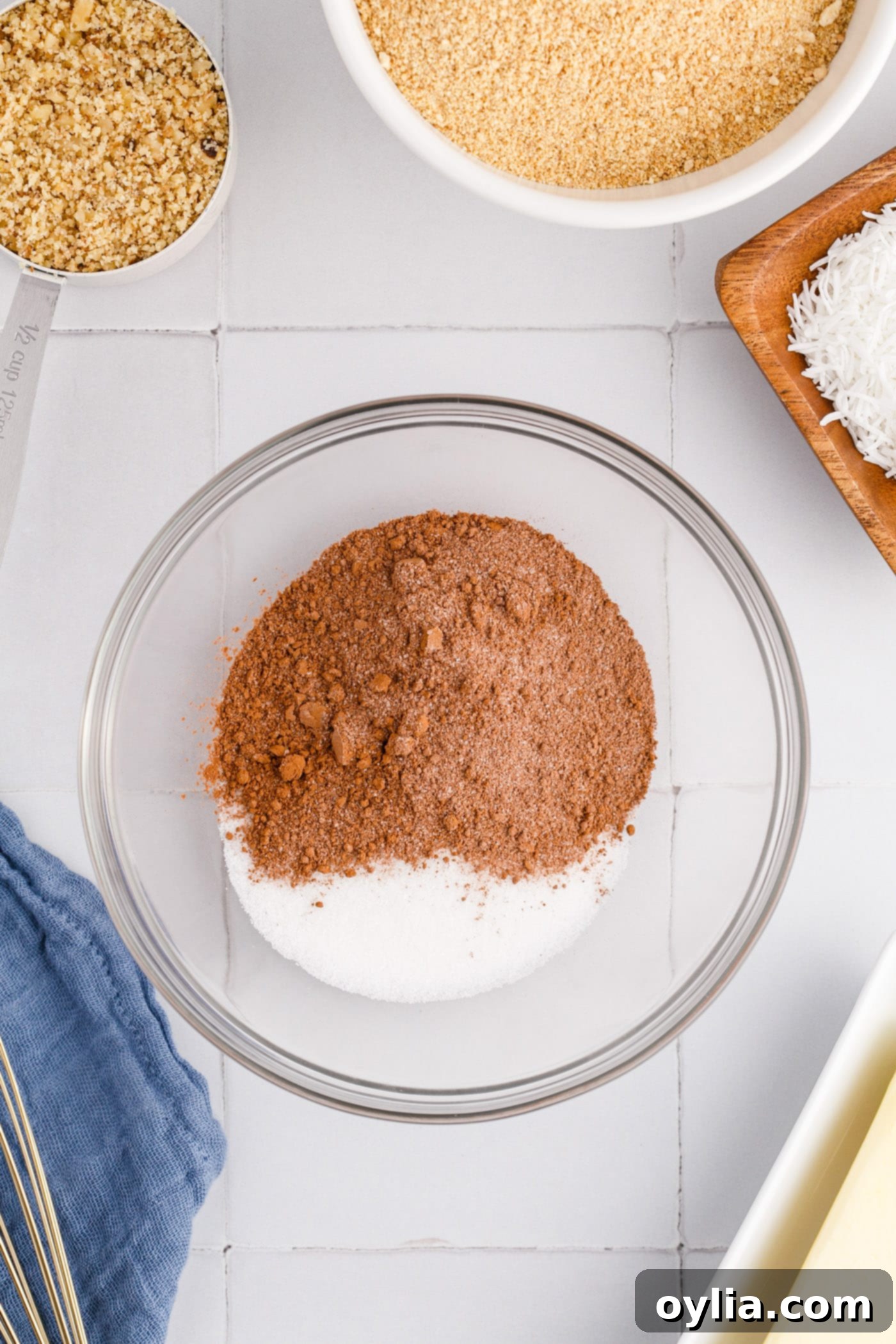 cocoa powder and sugar in a bowl