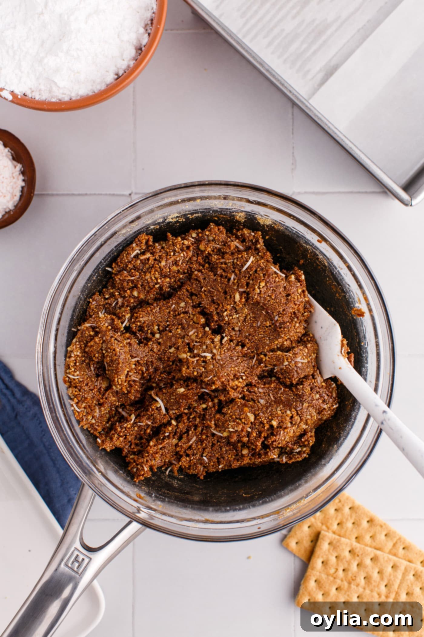 coconut graham crust in a bowl
