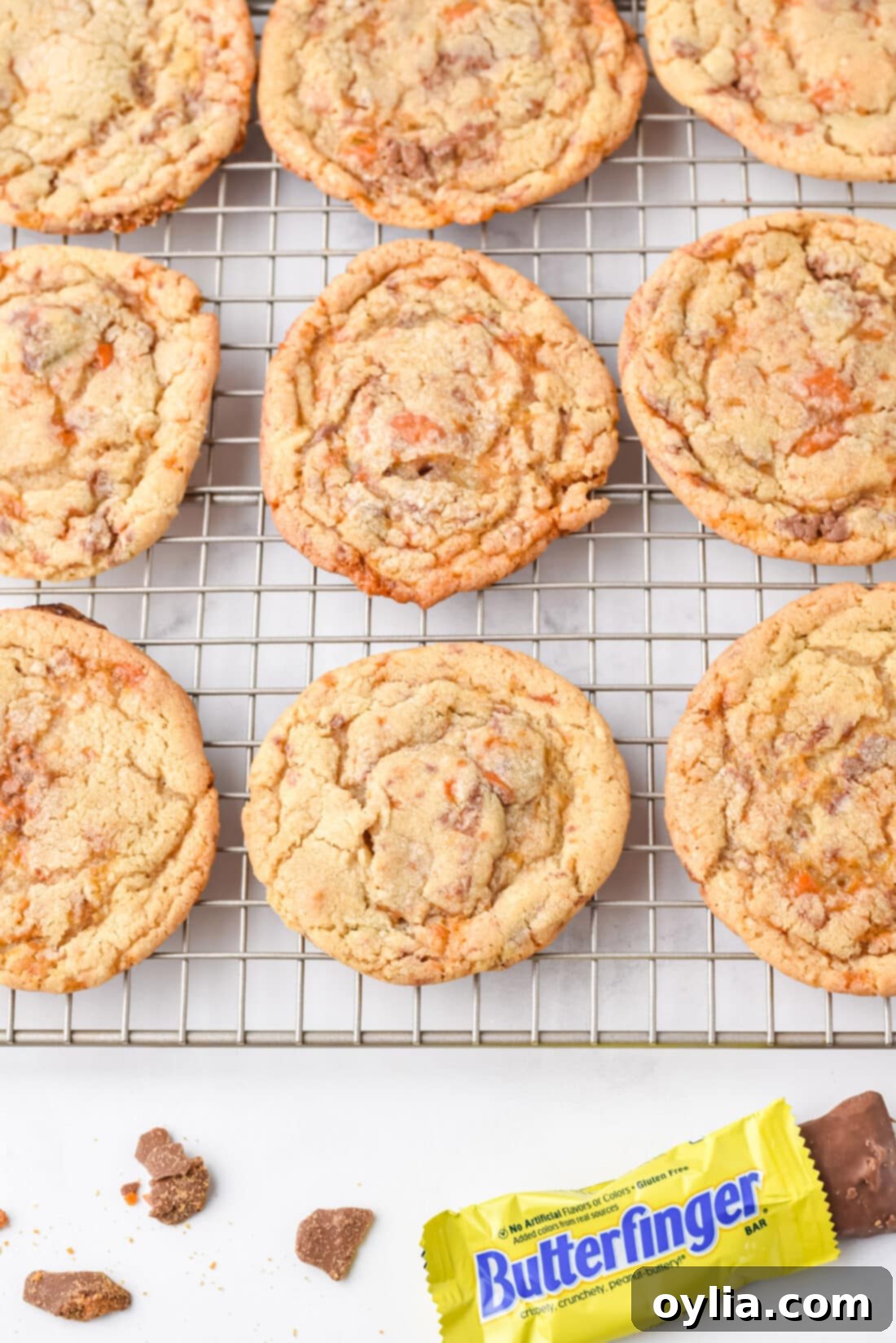 Butterfinger Cookies on a wire rack