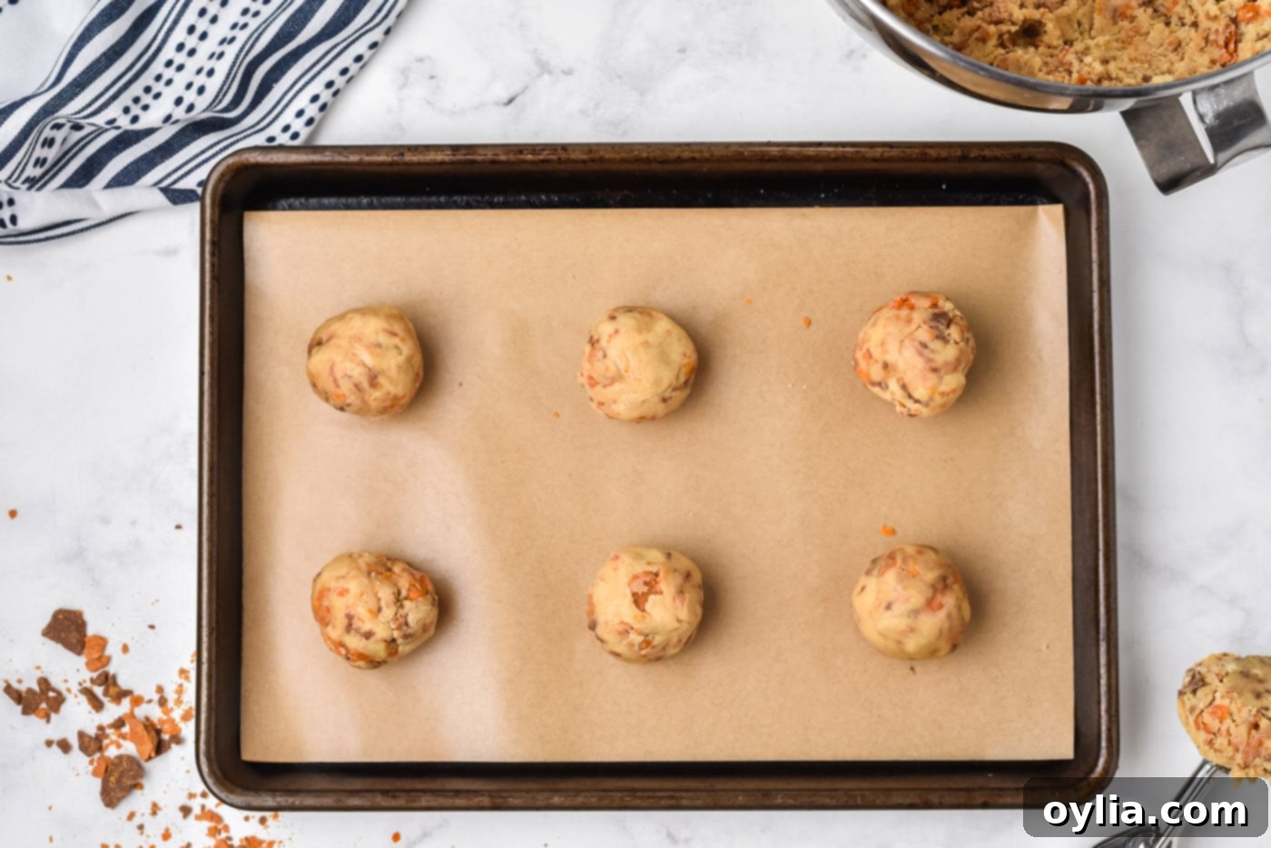 butterfinger cookies on a baking sheet