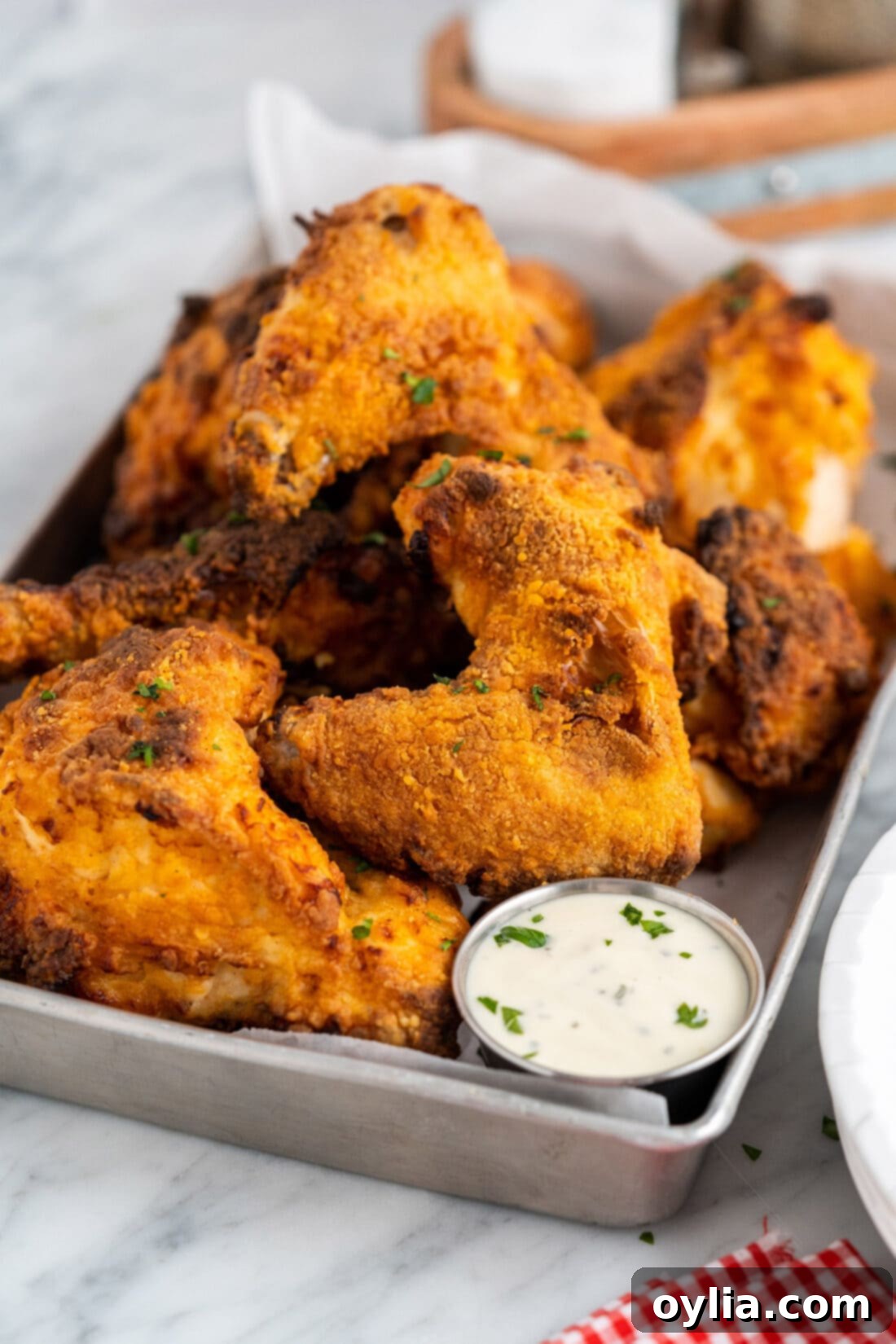 tray of Air Fryer Fried Chicken with dip