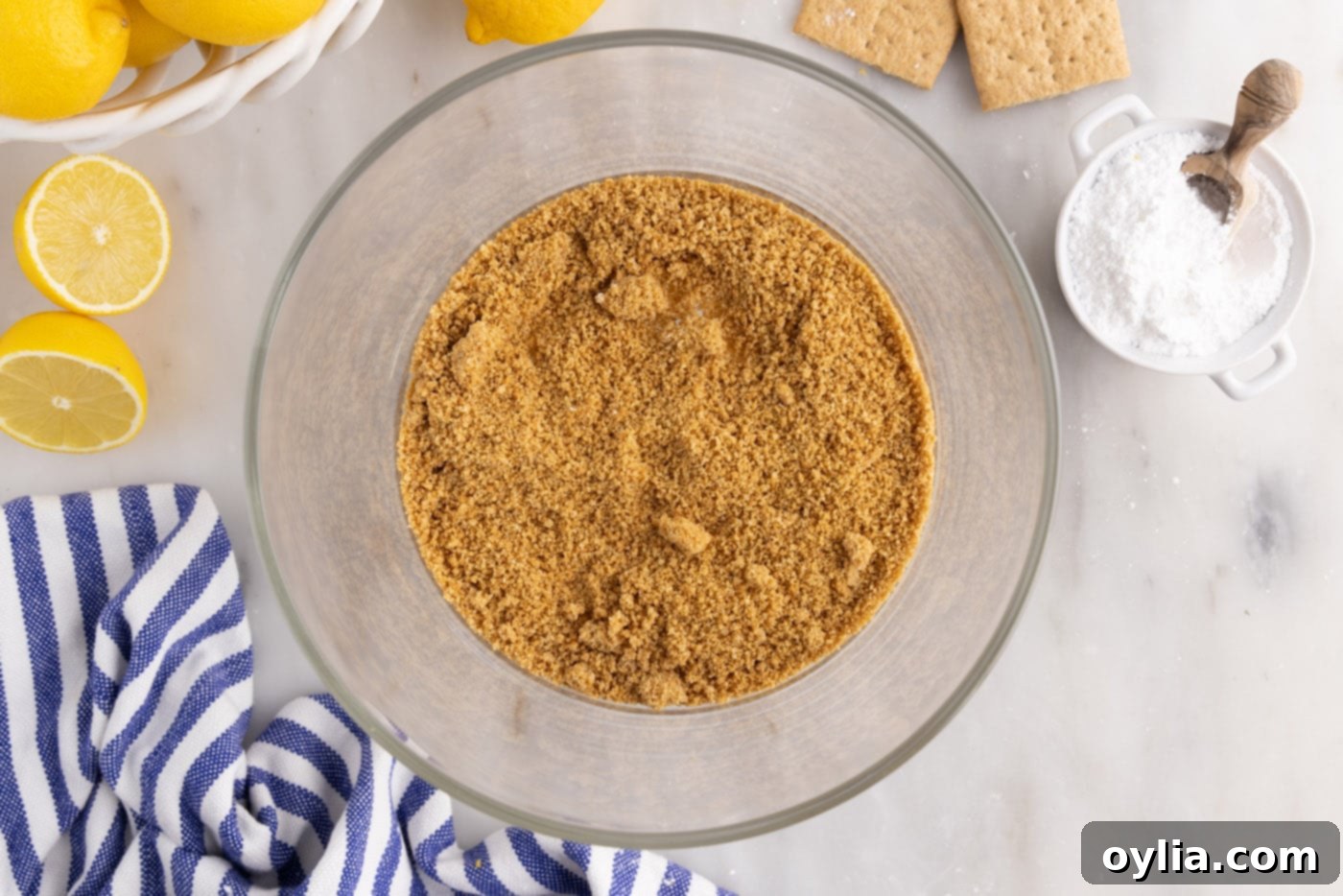 graham cracker crumbs on bottom of trifle dish