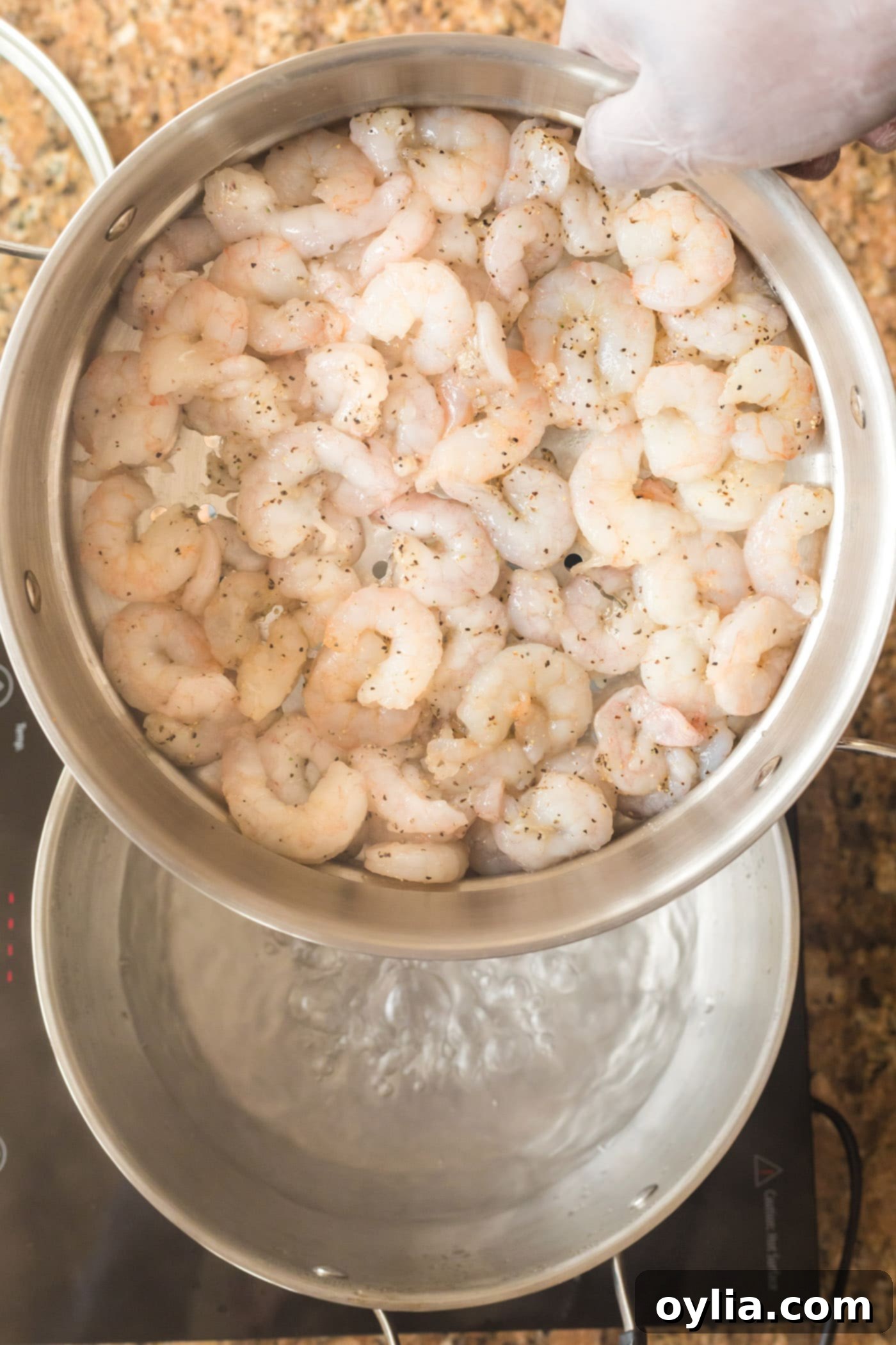 shrimp in steam pot