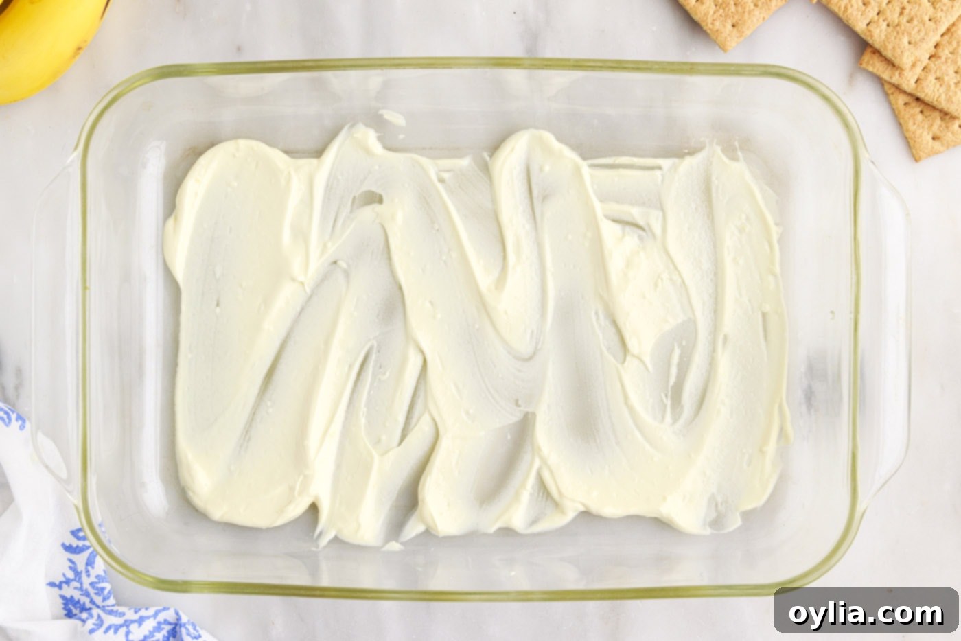 layer of pudding mixture on bottom of a casserole dish