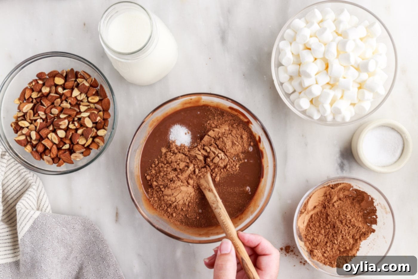 stirring chocolate ice cream in a bowl