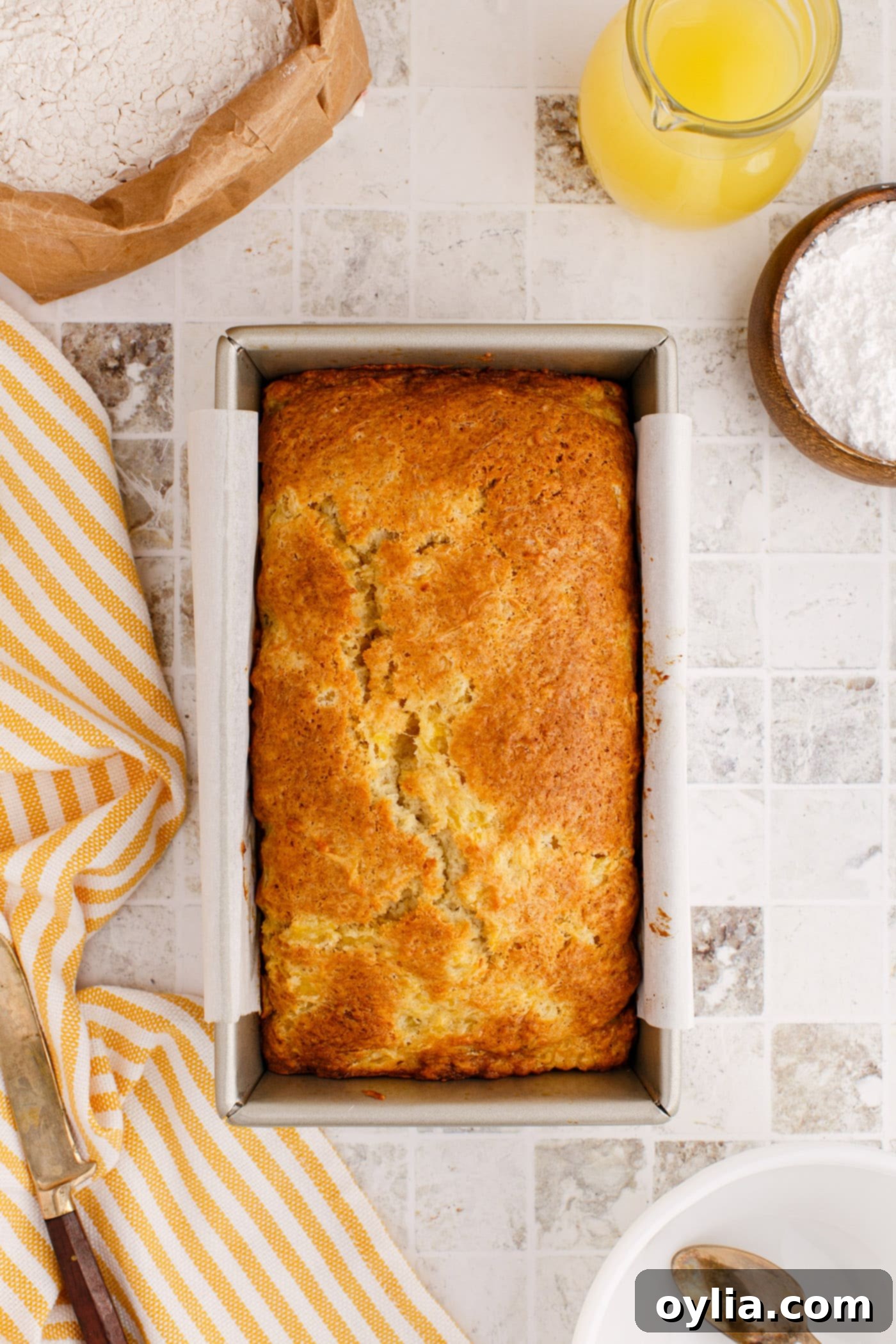 baked pineapple quick bread in pan