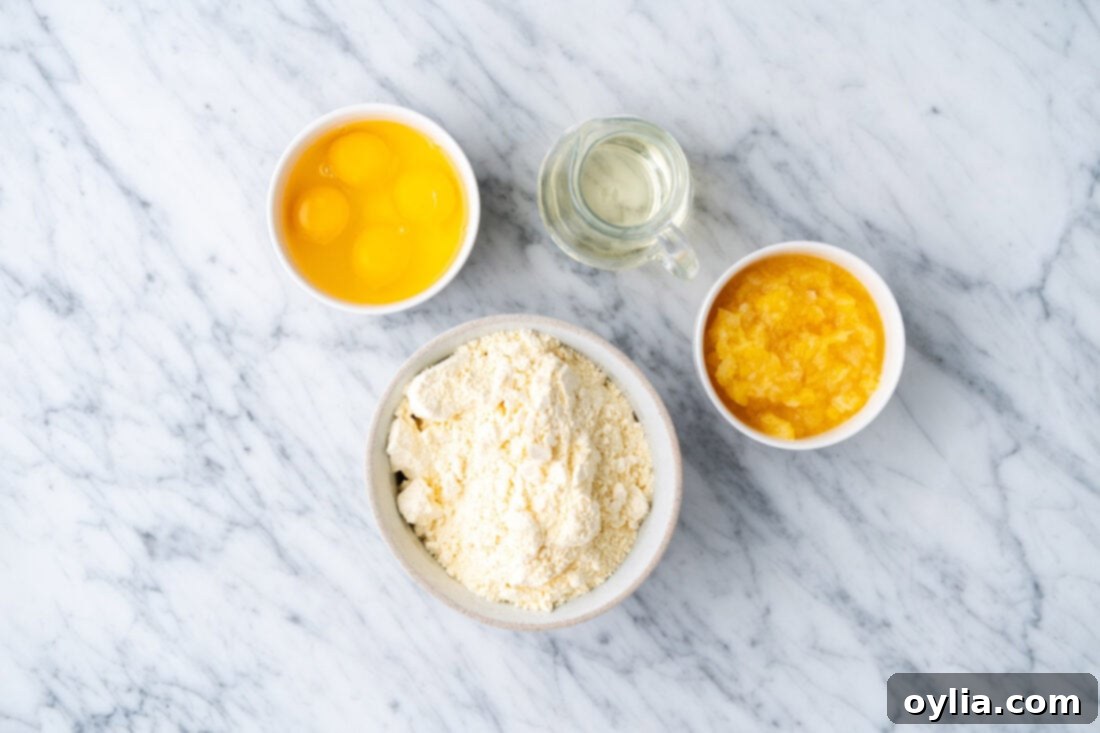 Ingredients laid out for making the Pineapple Sunshine Cake batter