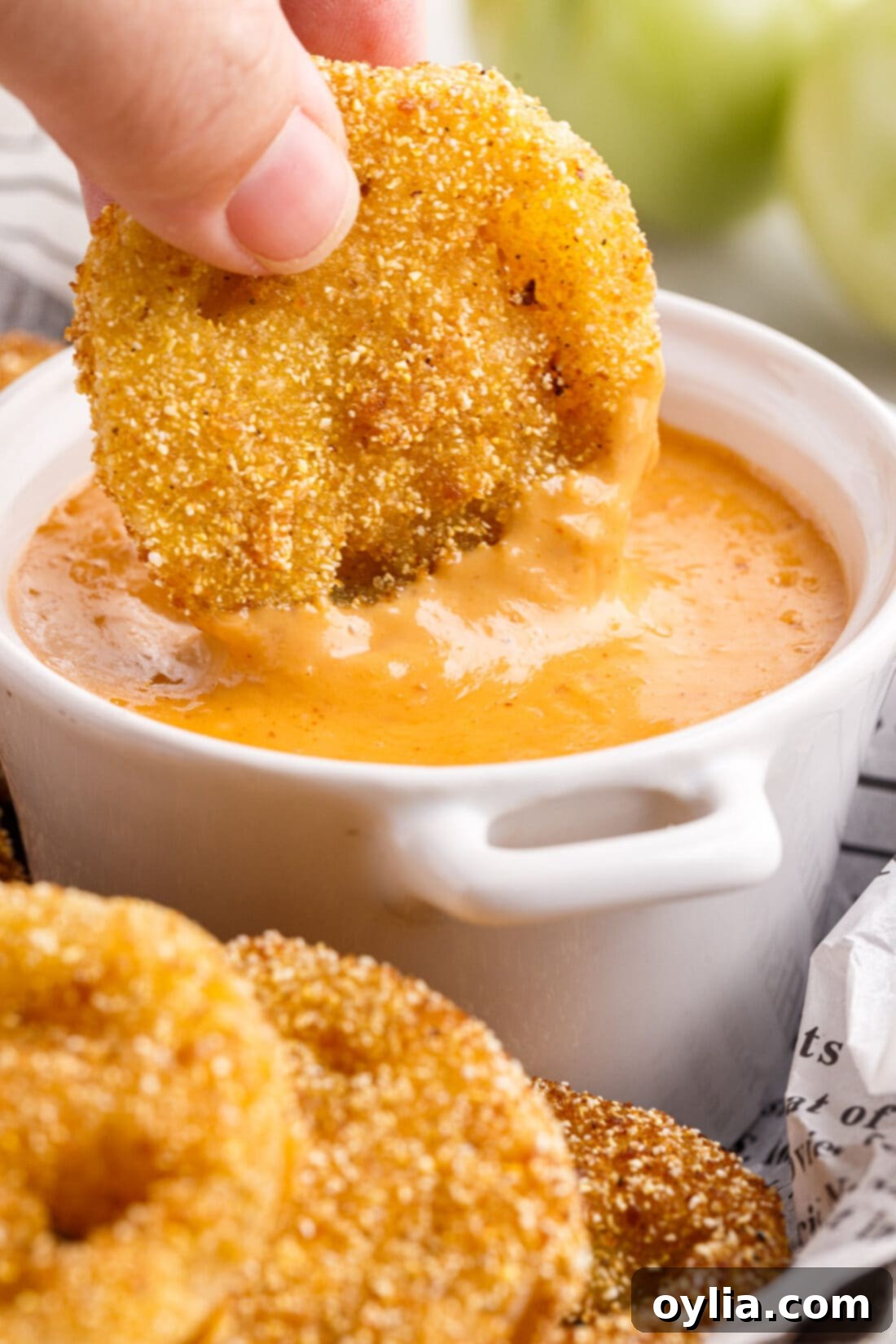 dipping a Fried Green Tomato