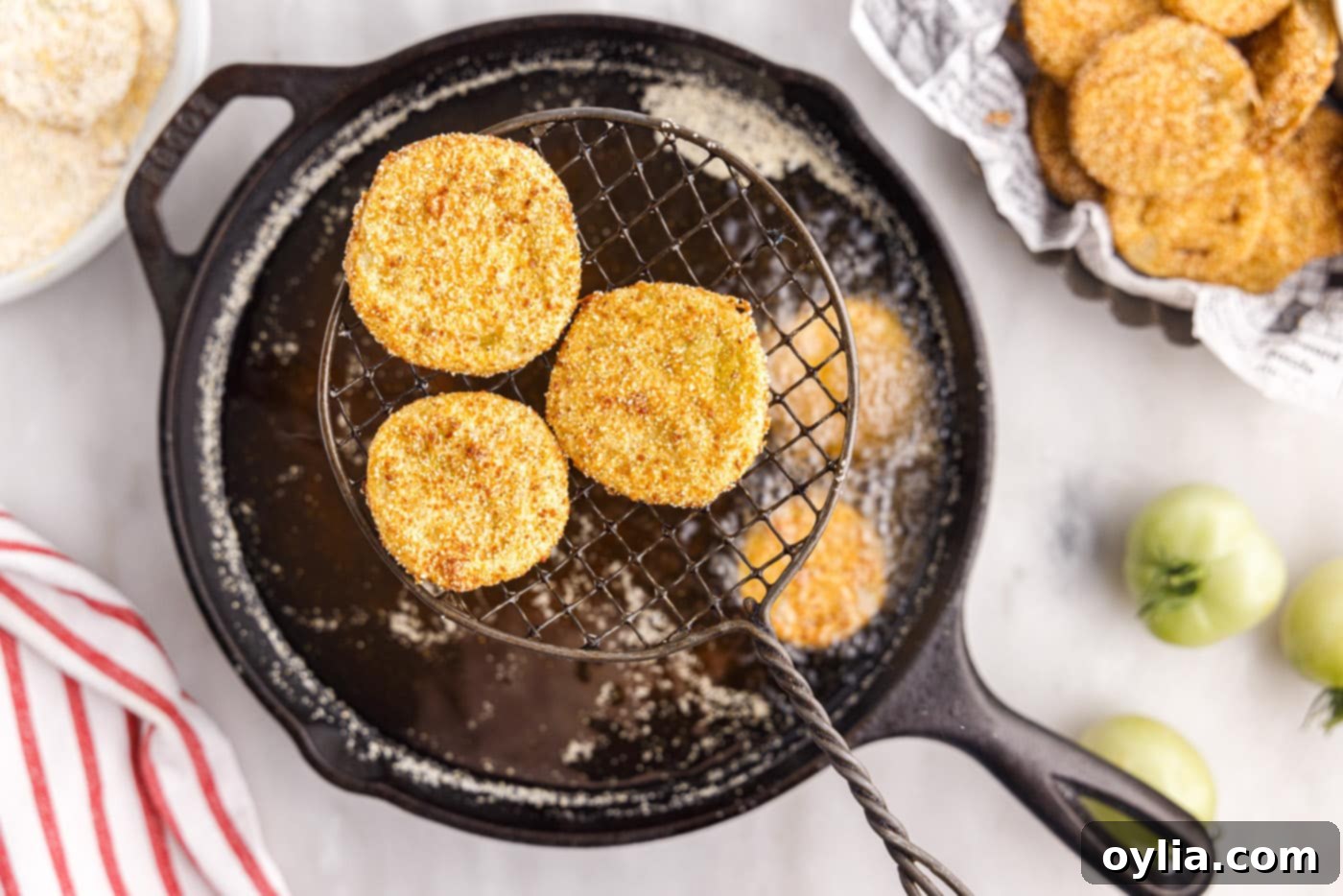 fried green tomatoes over hot oil
