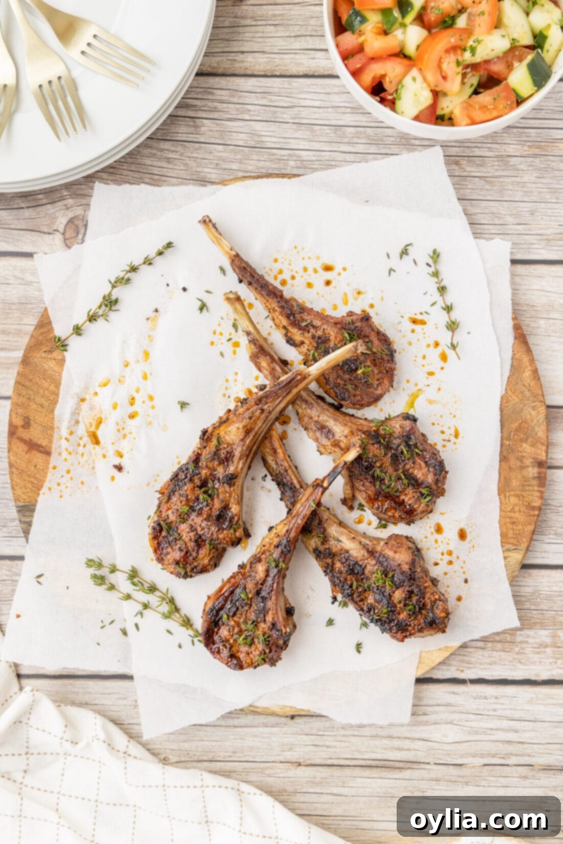 Grilled Lamb Chops on a wood board