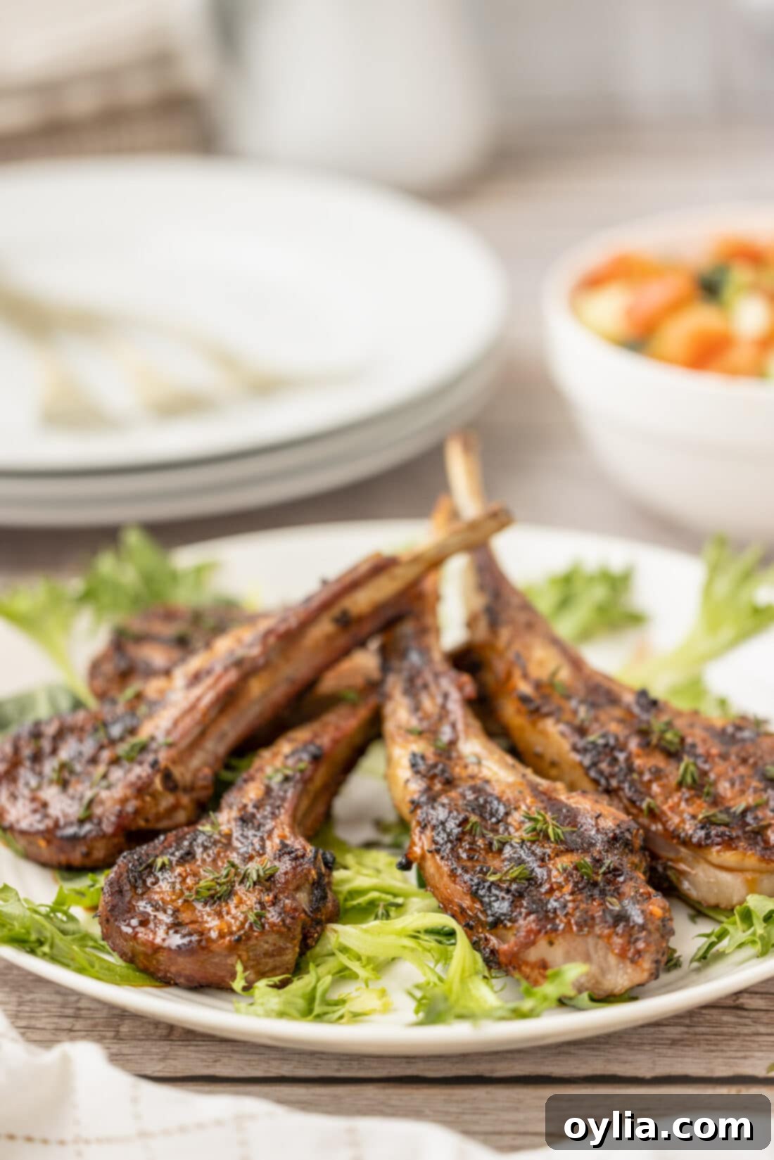 Grilled Lamb Chops on a bed of lettuce